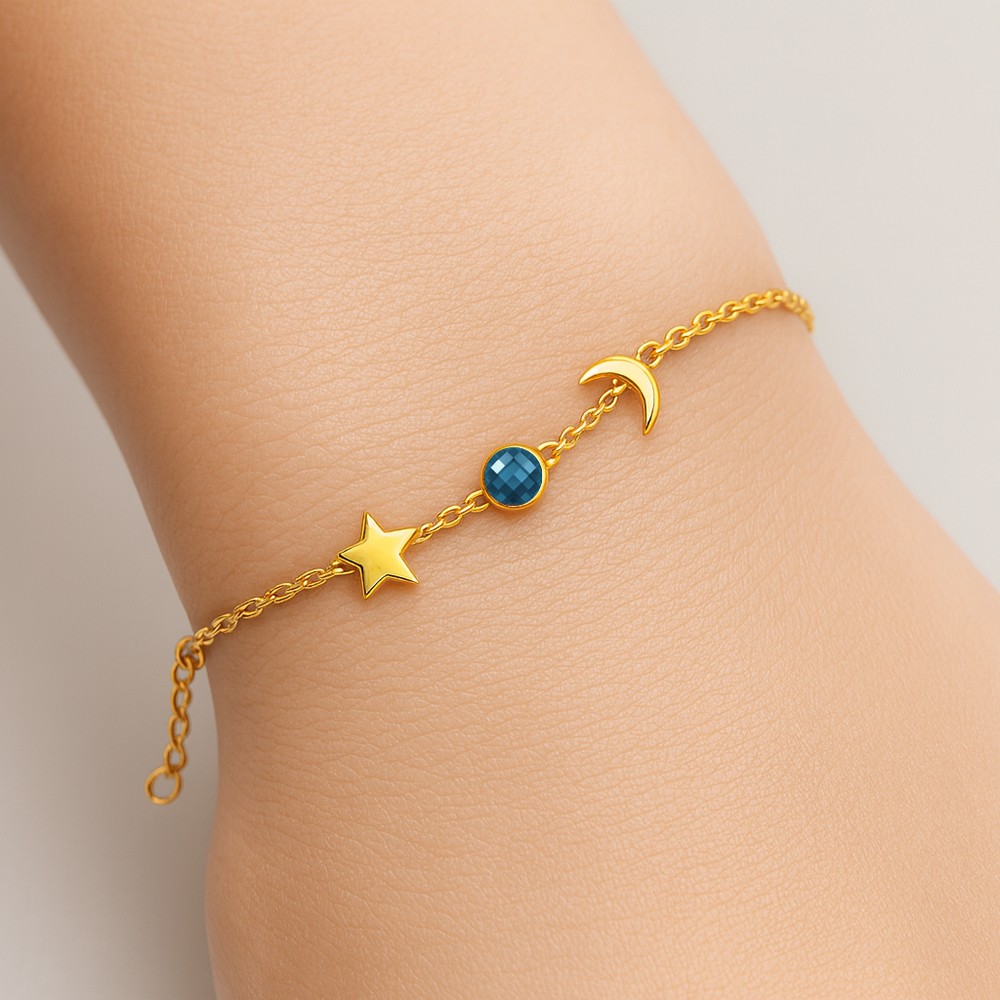 18K Gold Over Brass Natural Gemstones Round Shape Bracelet BM-1056 TGB1008