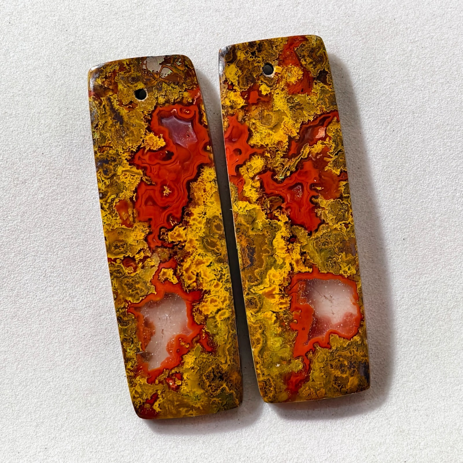 56 Cts Natural Seam Agate Drilled Match Pair Cabochon Gemstone 42.9X14.2 MM