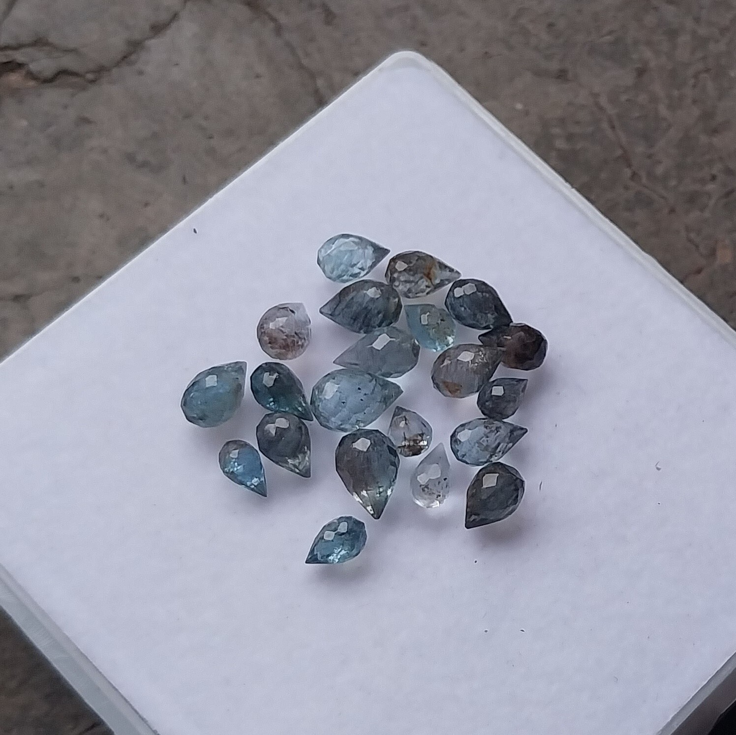13 Ct 3.5×5 to 5×7.5MM Faceted Natural Blue Moss Aquamarine Teardrops 22 Pcs Lot