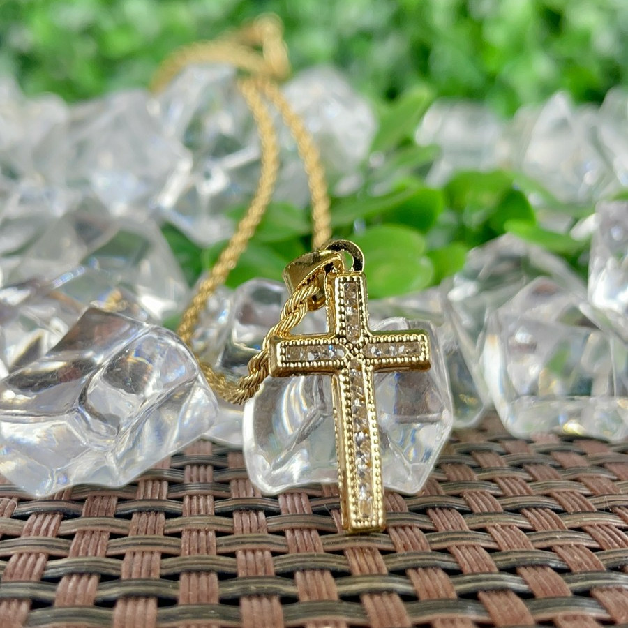 14K Gold Filled Women Girls CZ Cross Necklace Rope Chain 18″ Crucifix Charm Gift