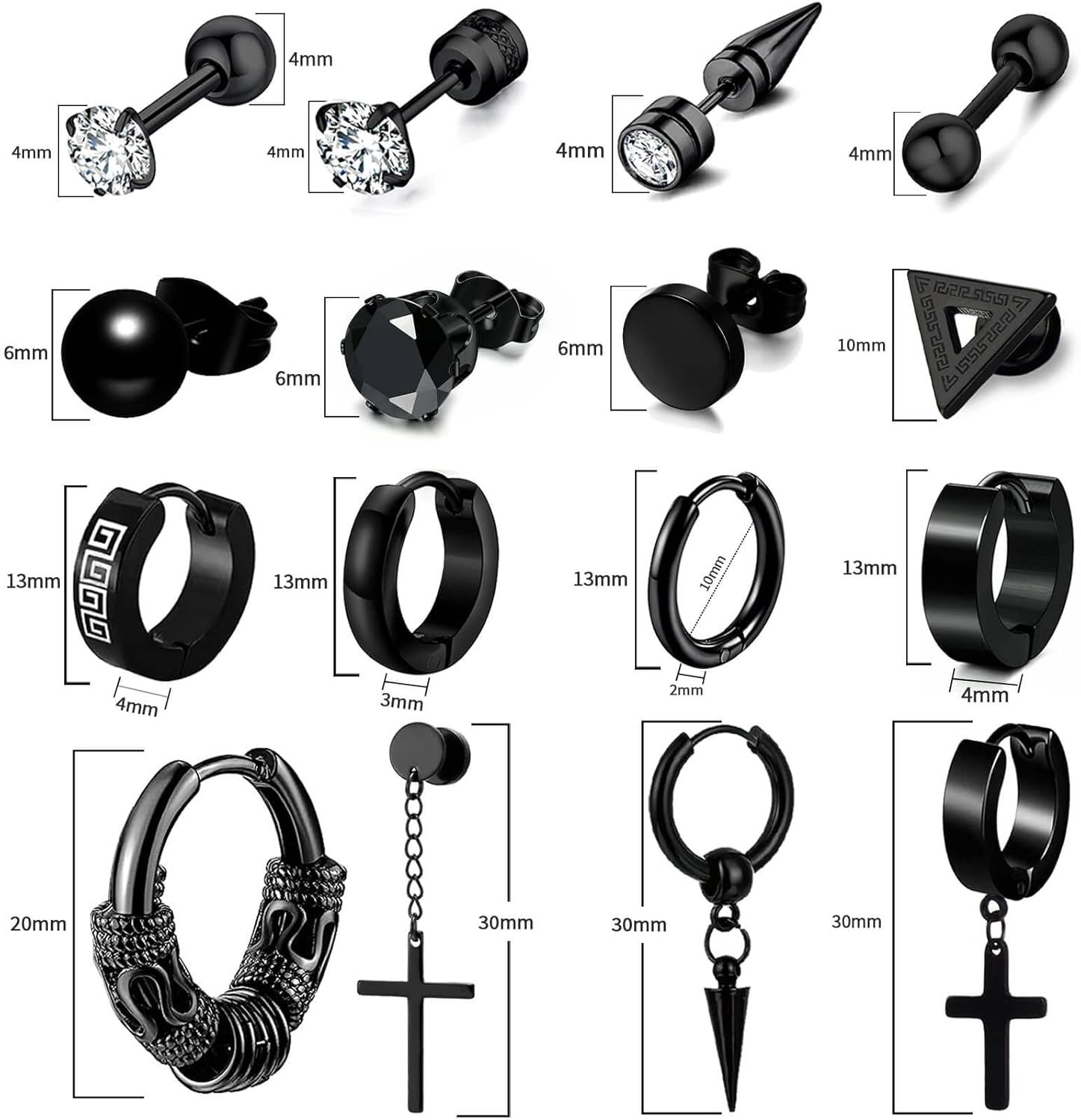 16 Pairs Earrings for Men, Stainless Steel Earrings Stud Kit for Men Women Fashi