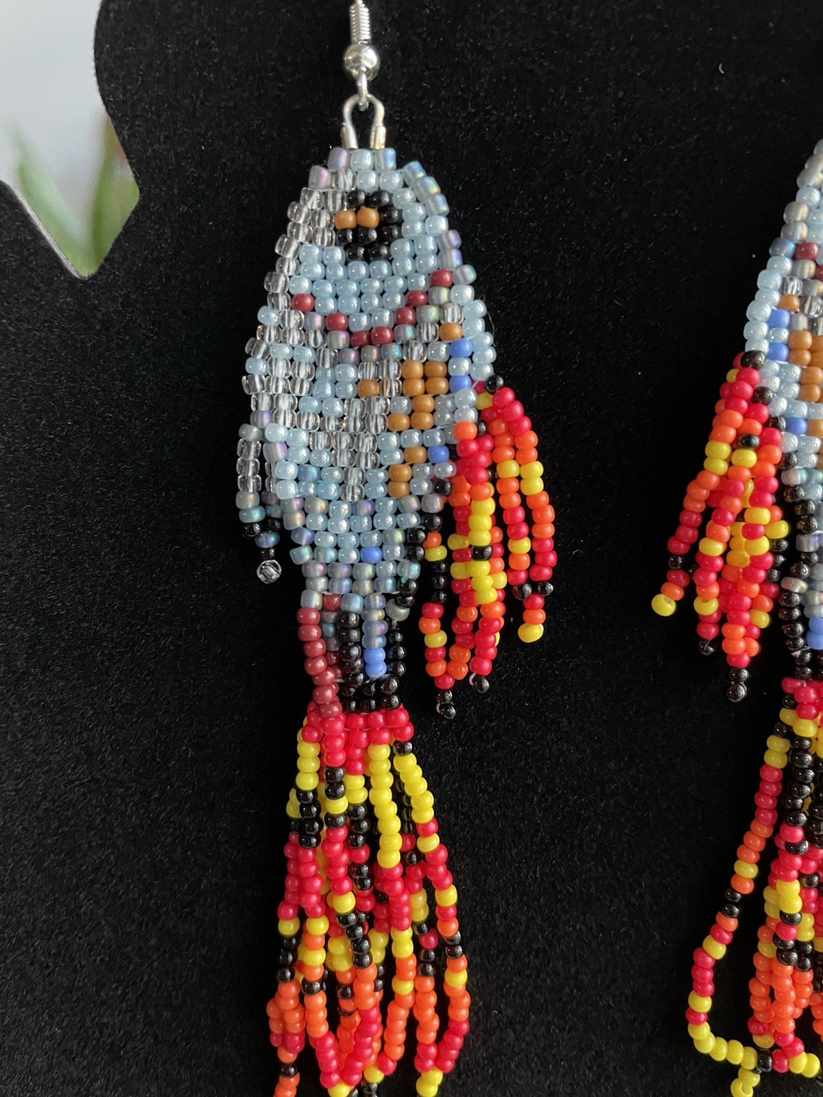 Handmade Seed Bead Fish Earrings Colorful Fringe Dangle Boho Coastal Jewelry New