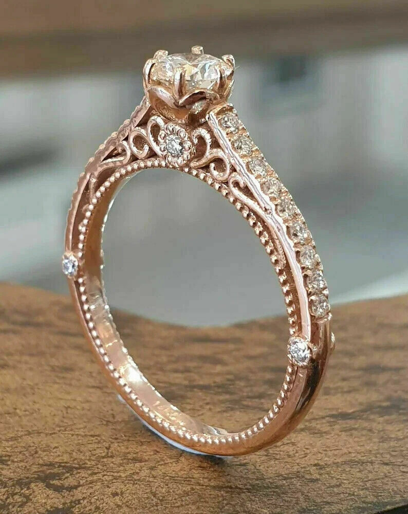 1Ct Lab Created Round Diamond Solitaire Womens 14K Rose Gold Over