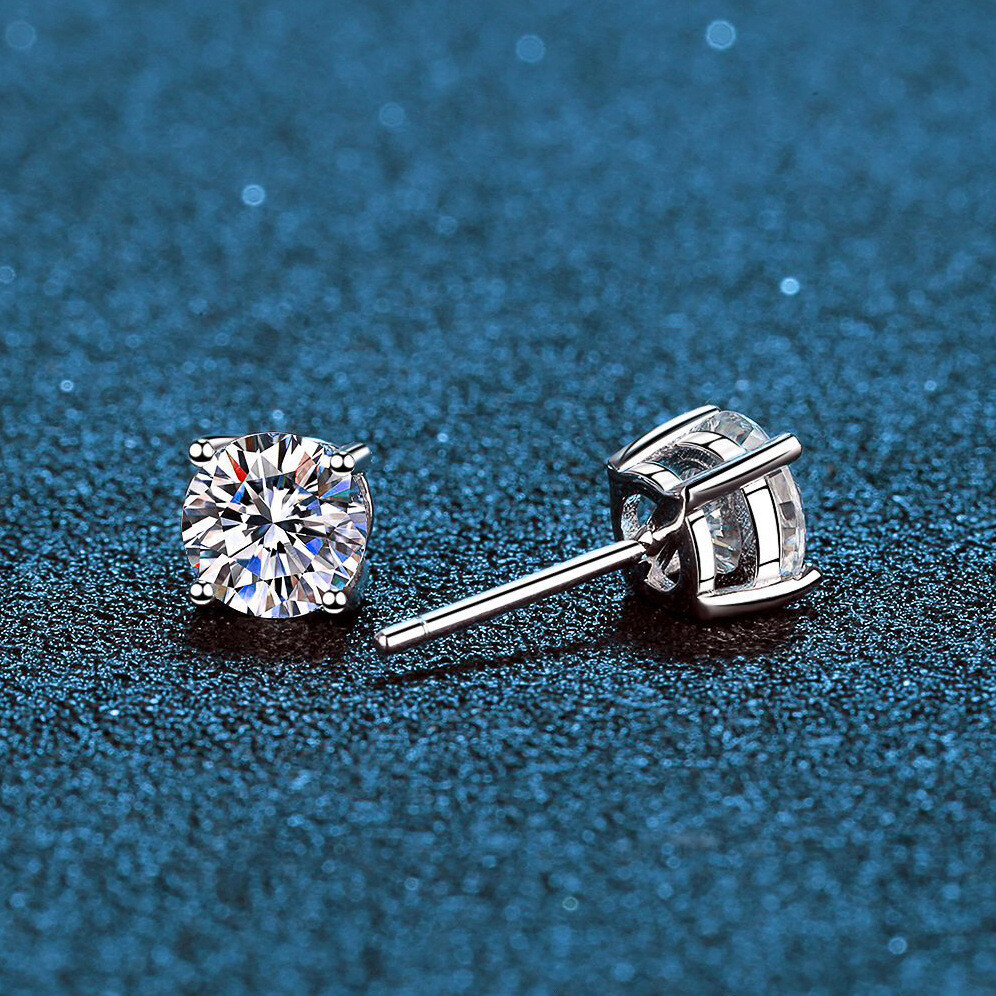 MEN 2Ct Brilliant Cut Moissanite Stud Earrings 14k White Gold Plated in Silver