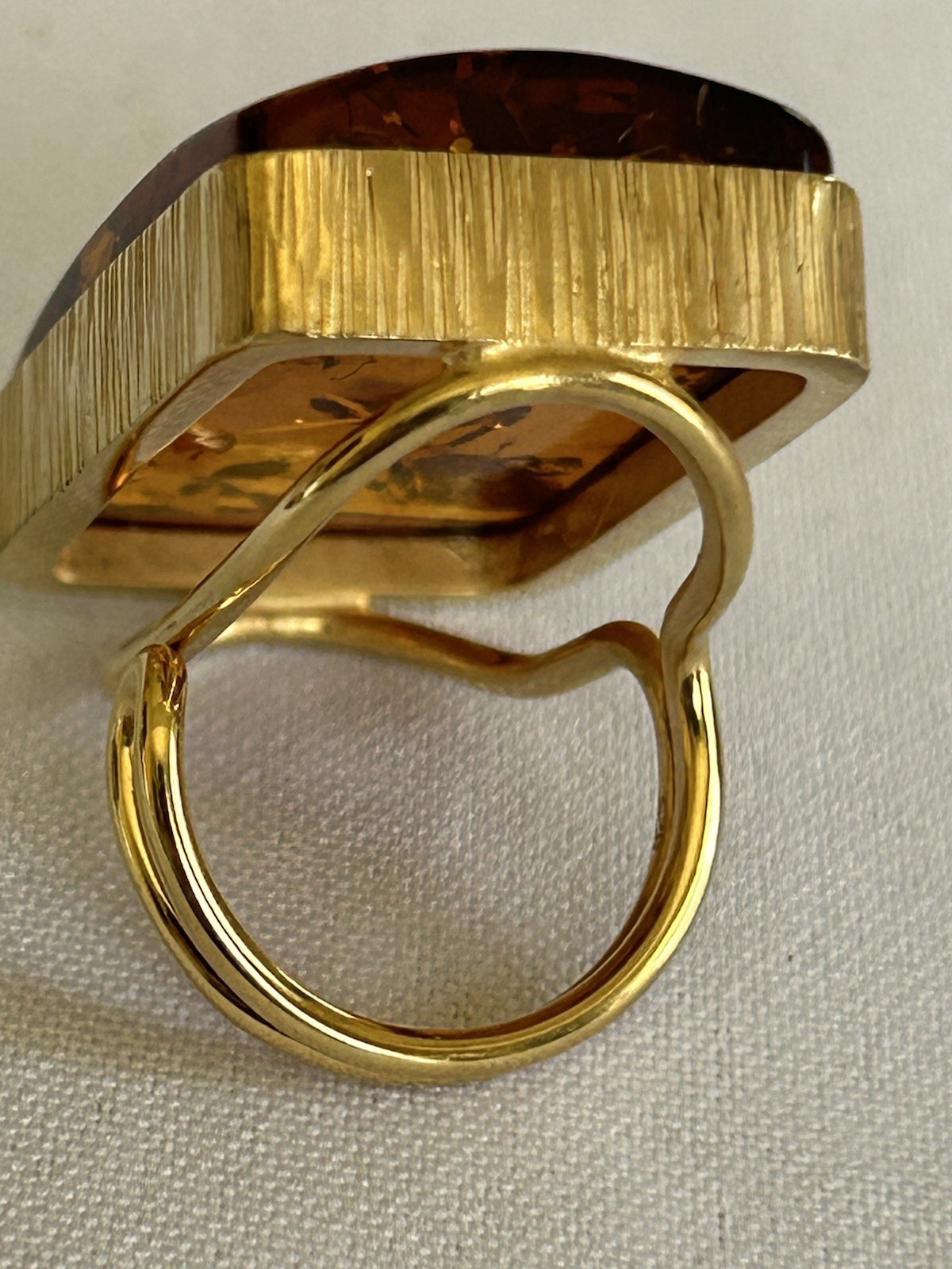 Baltic Amber 925 Sterling Silver Gold Plated Rectangular Adjustable Ring Sz 7-9