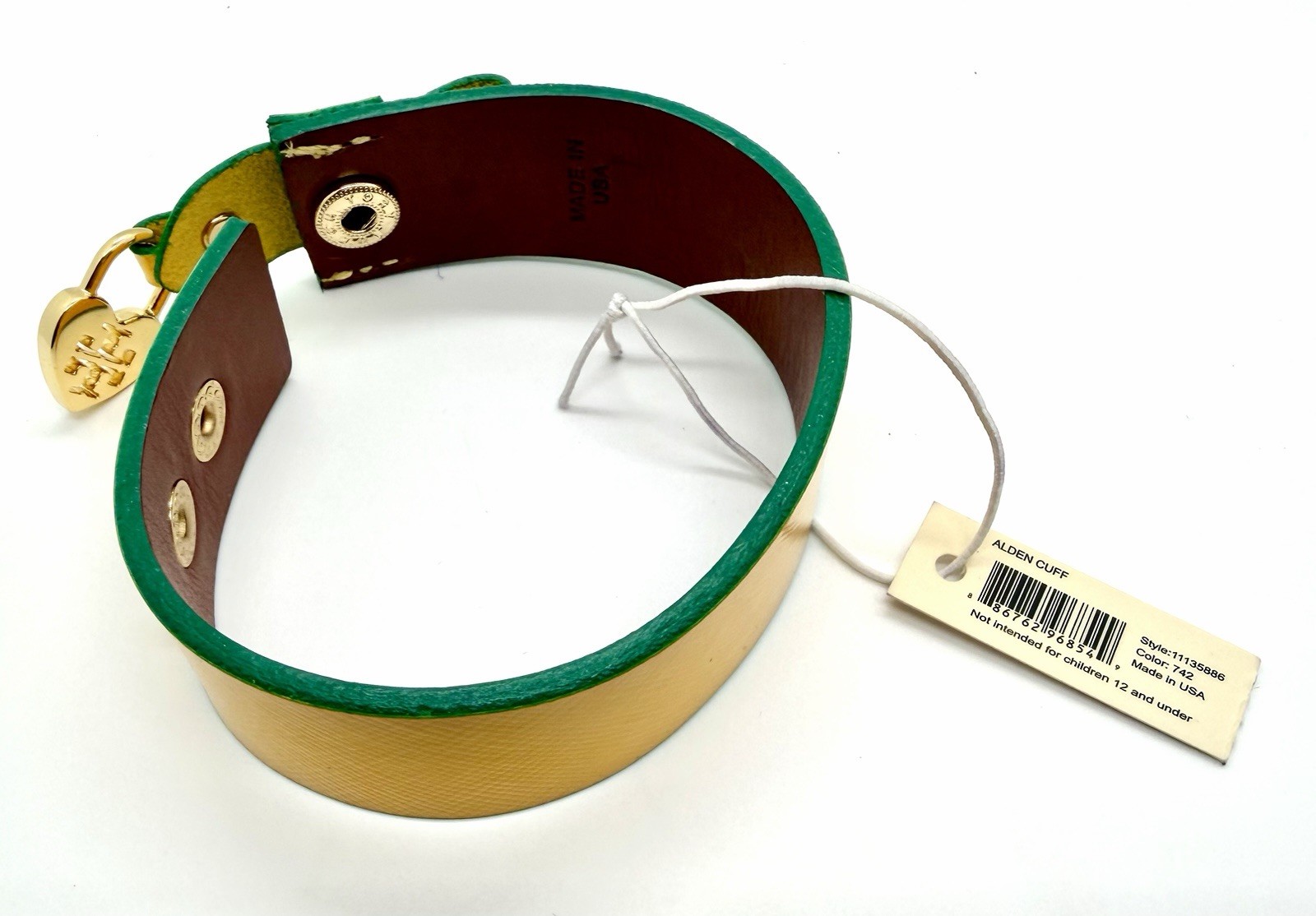 TORY BURCH Alden Cuff Patent leather Mustard Yellow Green Teal NWT