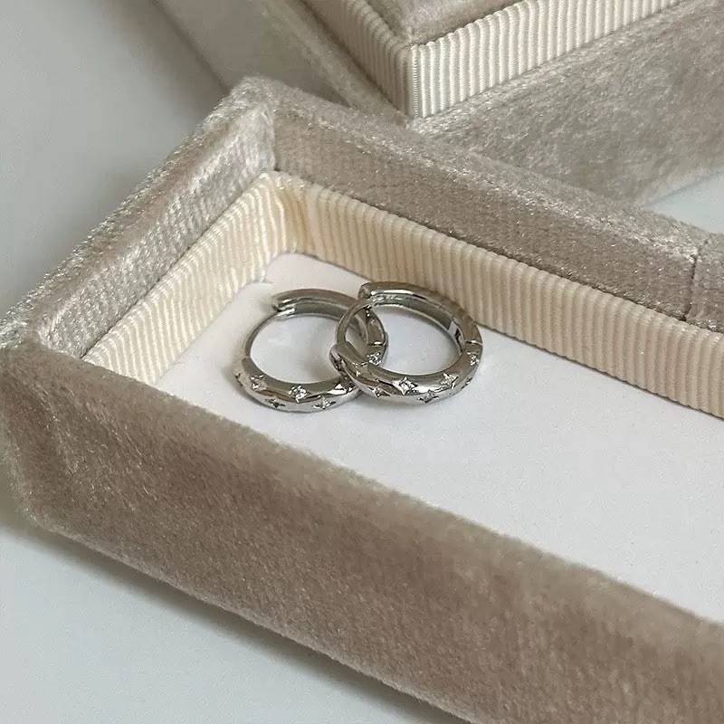 925 Silver Starburst Huggie Hoop Earrings Unisex 13mm Celestial Star Hoop 034