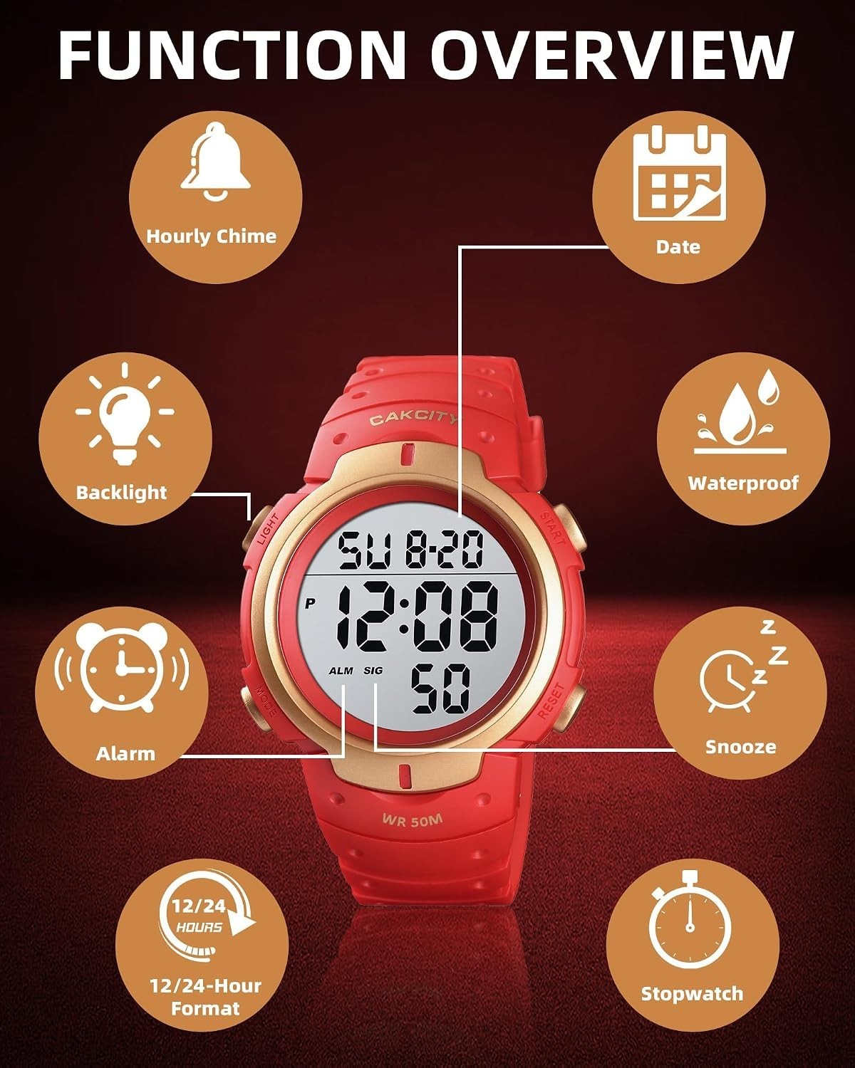 Stylish 50M Water Resistant Men’s Sports Watch with Stopwatch & LED Display