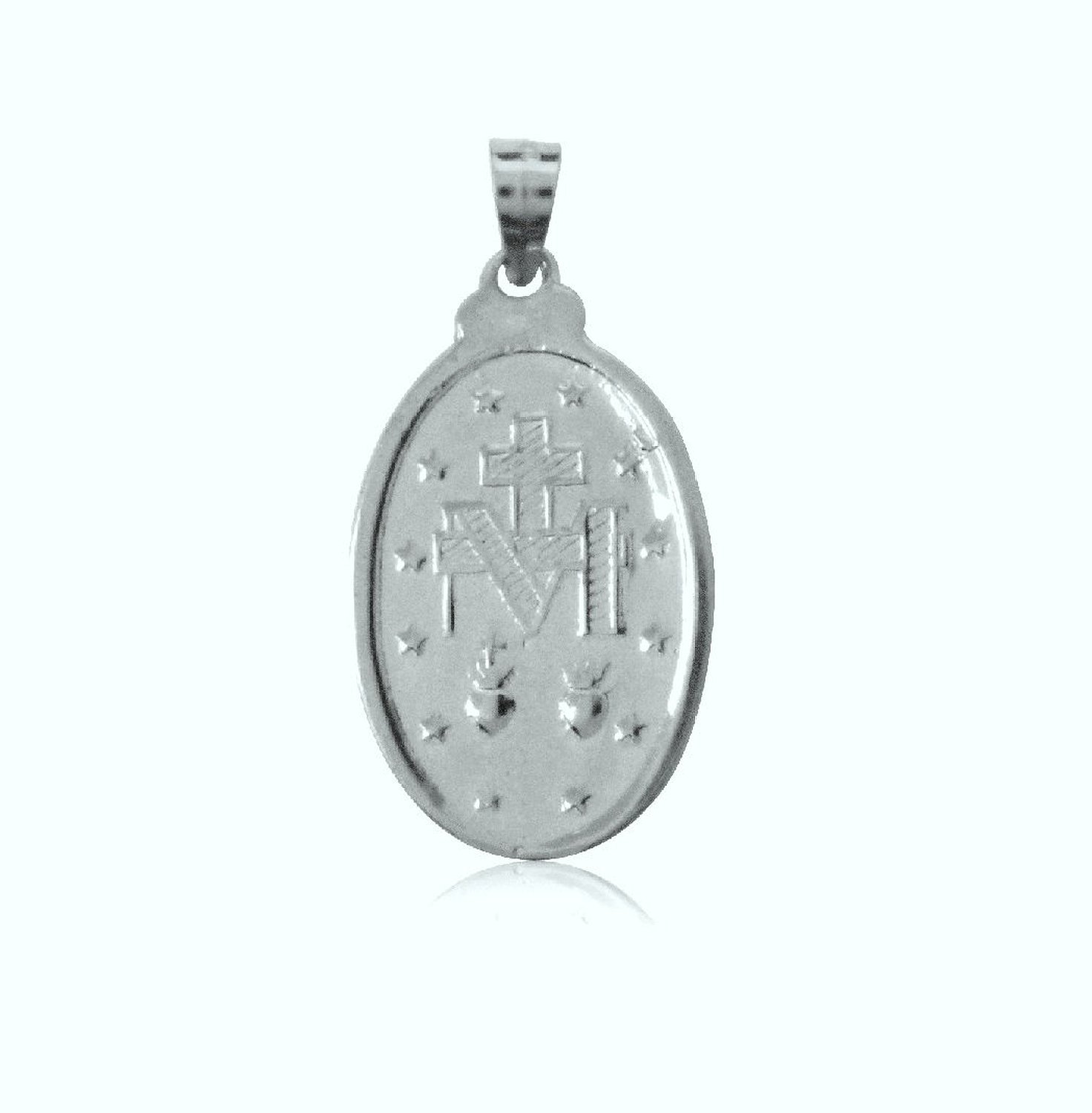 3D Oval Miraculous Medal Charm Pendant Solid Real 14K White Gold 13X24mm