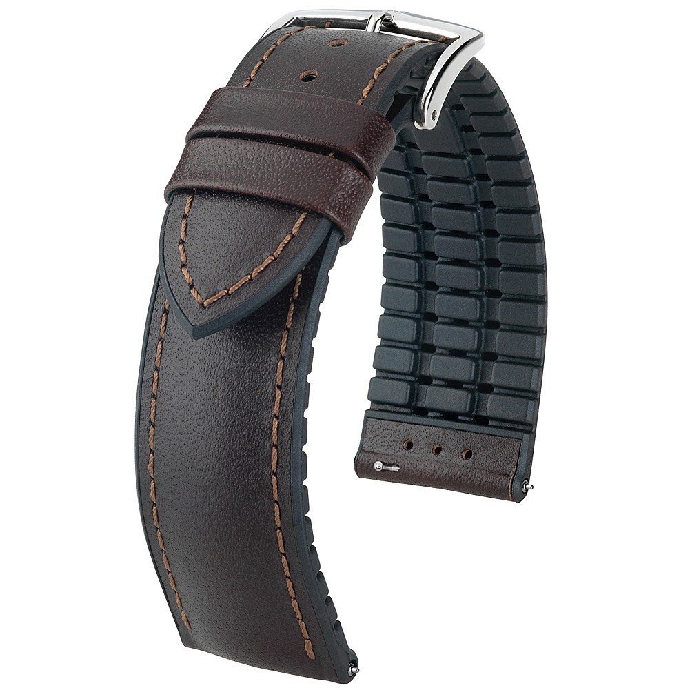 Hirsch James Leather Rubber Watch Band Strap Brown Mens 18mm Quick Release