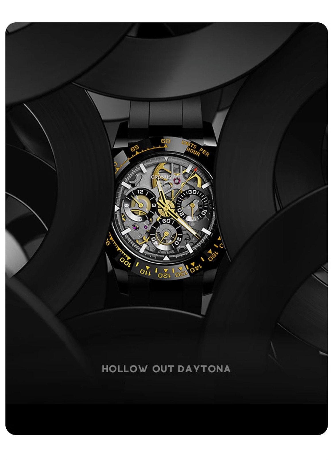 CRONUSART Men Chronograph Watch 42mm Automatic Mechanical Wristwatch Skeleton