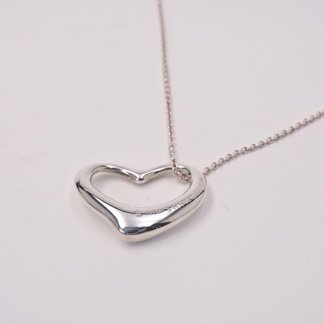 Tiffany & Co. Open Heart Elsa Peretti Necklace 925 Silver Women Used B Condition