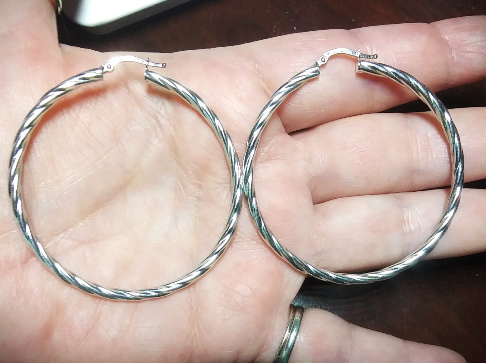 Italian 14k White Gold 2.25″ 57mm Large Twisted Round Hoop Spiral Earrings Shiny