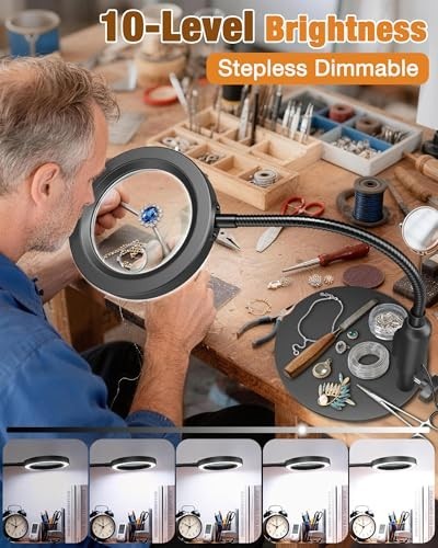 Magnifying Glass with Light 30X 10X LED Stepless Dimmable 5 Colors Gooseneck