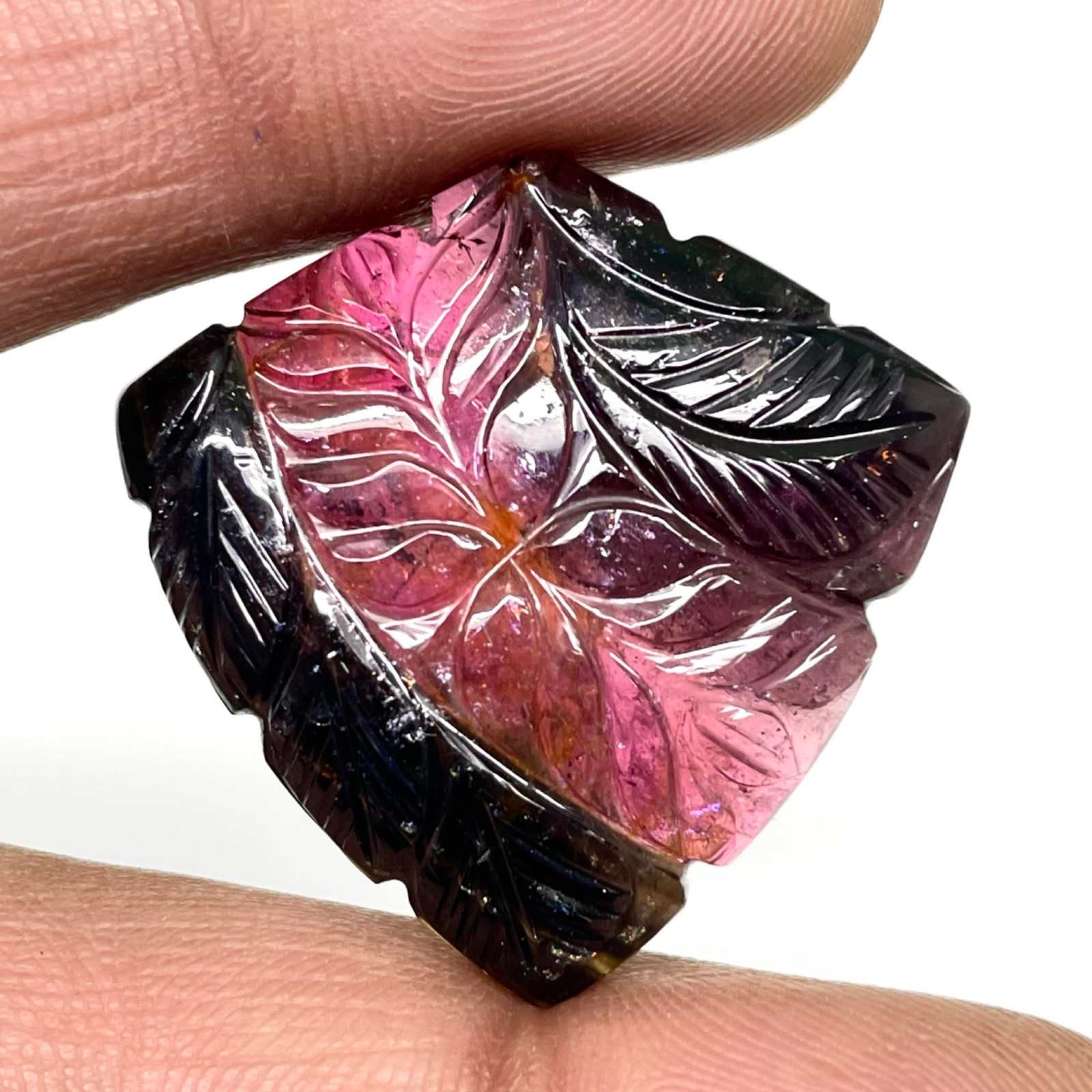 52.65 Cts Natural Carved Tourmaline 31x31mm Bi Color Loose Untreated Gemstone