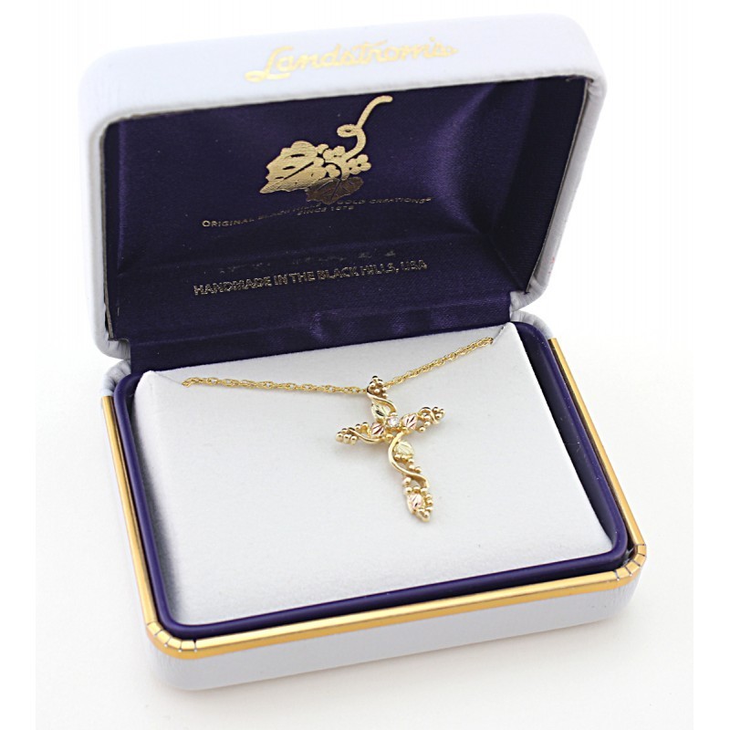 Landstrom’s® 10K Black Hills Gold Cross Pendant w Diamond – FAST SHIPPING