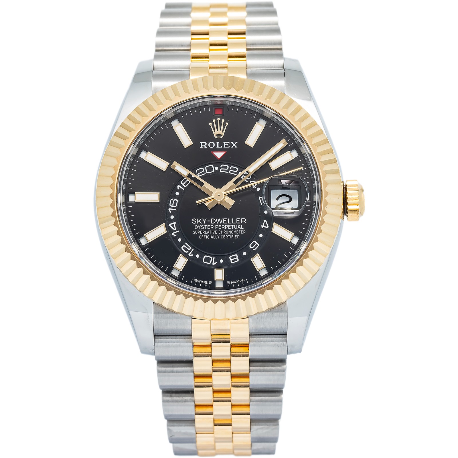 Rolex Sky-Dweller 336933 MINT 18k YG Two Tone Jubilee Black Dial Auto Watch 42mm