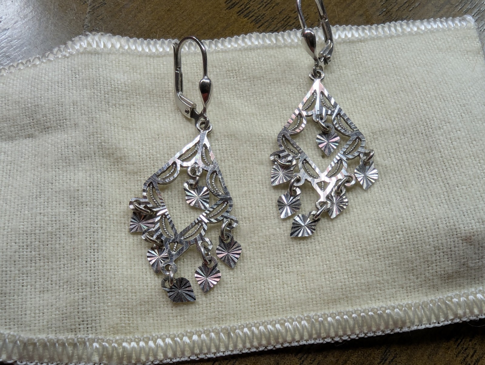 14k White Gold Turkish Filigree Earrings Drop Dangle