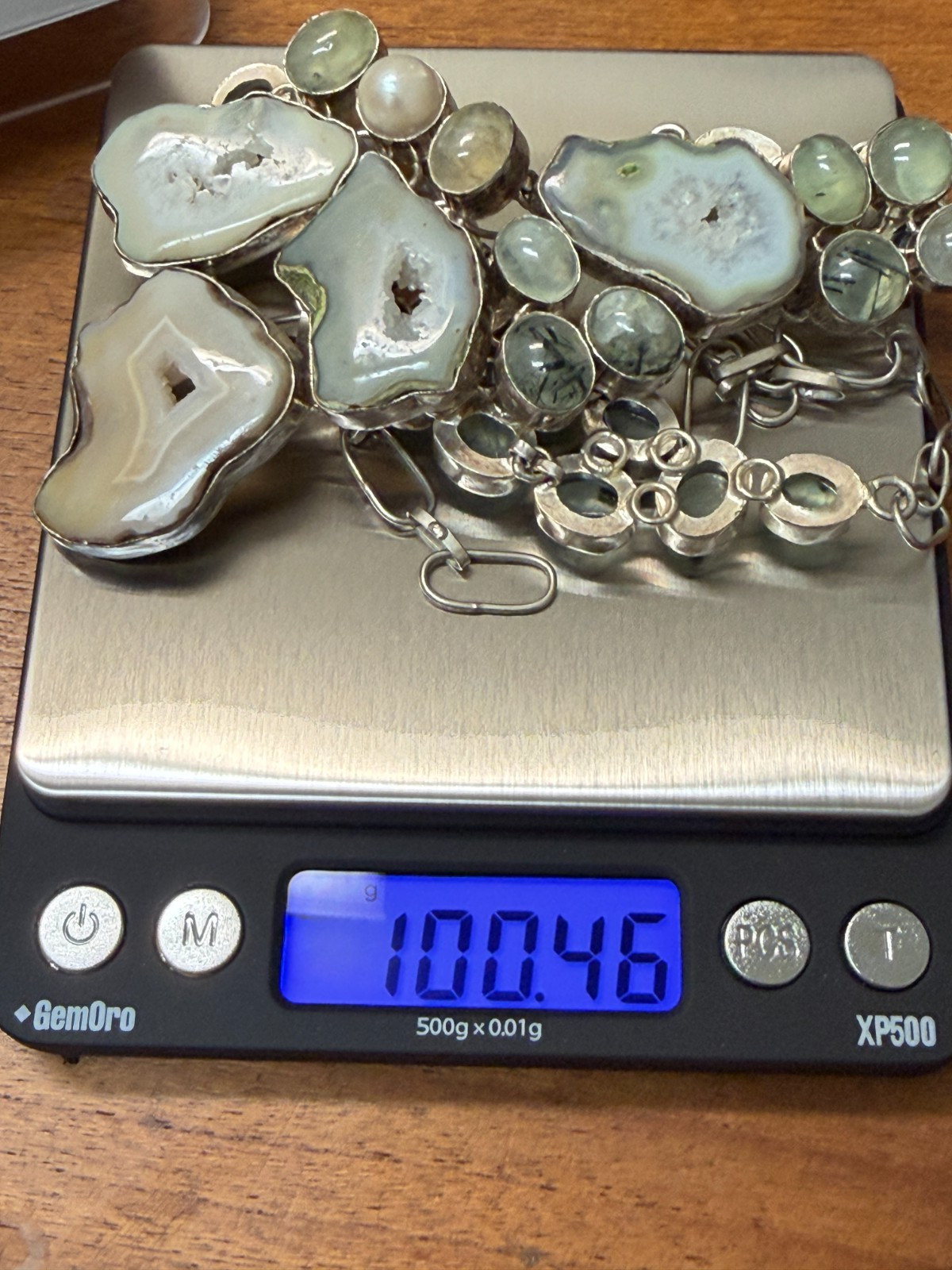 925 Silver Prehnite Agate Slice Bib Necklace Druzy Tourmaline Geode Boho Jewelry
