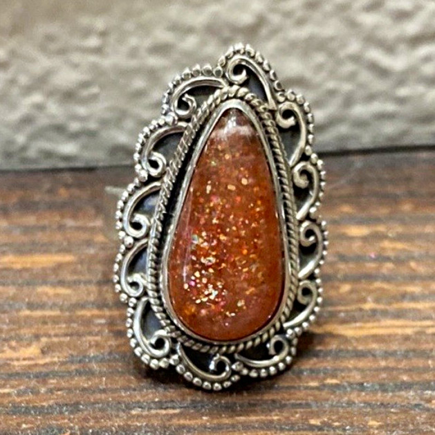 Authentic Sterling silver Sunstone Statement Ring Size 8
