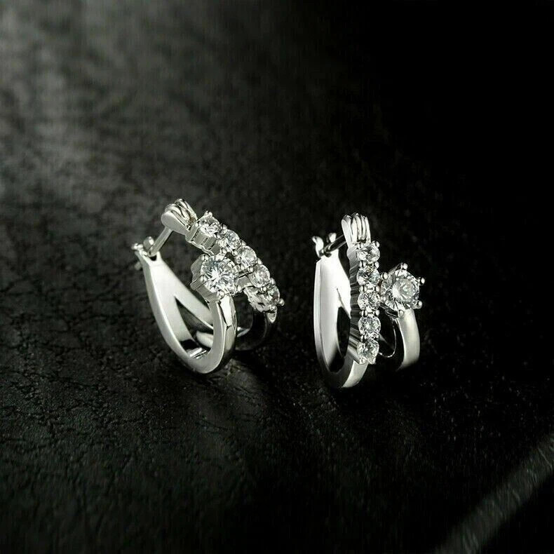 Women’s Huggie Hoop Earrings Round Cut Simulated Diamond 925 Starling Silver