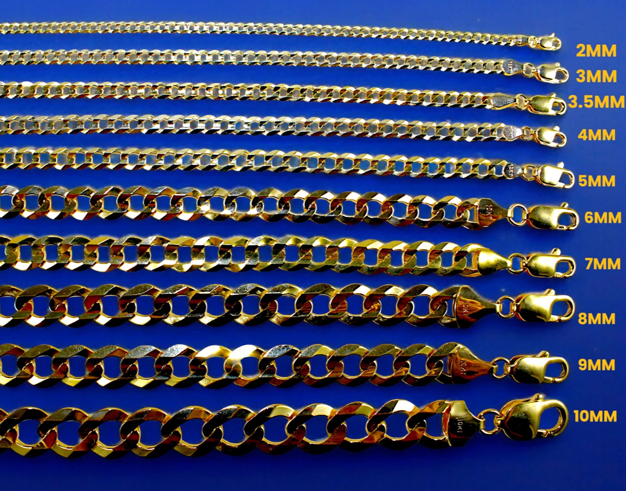 10K Yellow Gold 2.5mm-14mm Solid Curb Cuban Chain Link Bracelet All Sizes Real