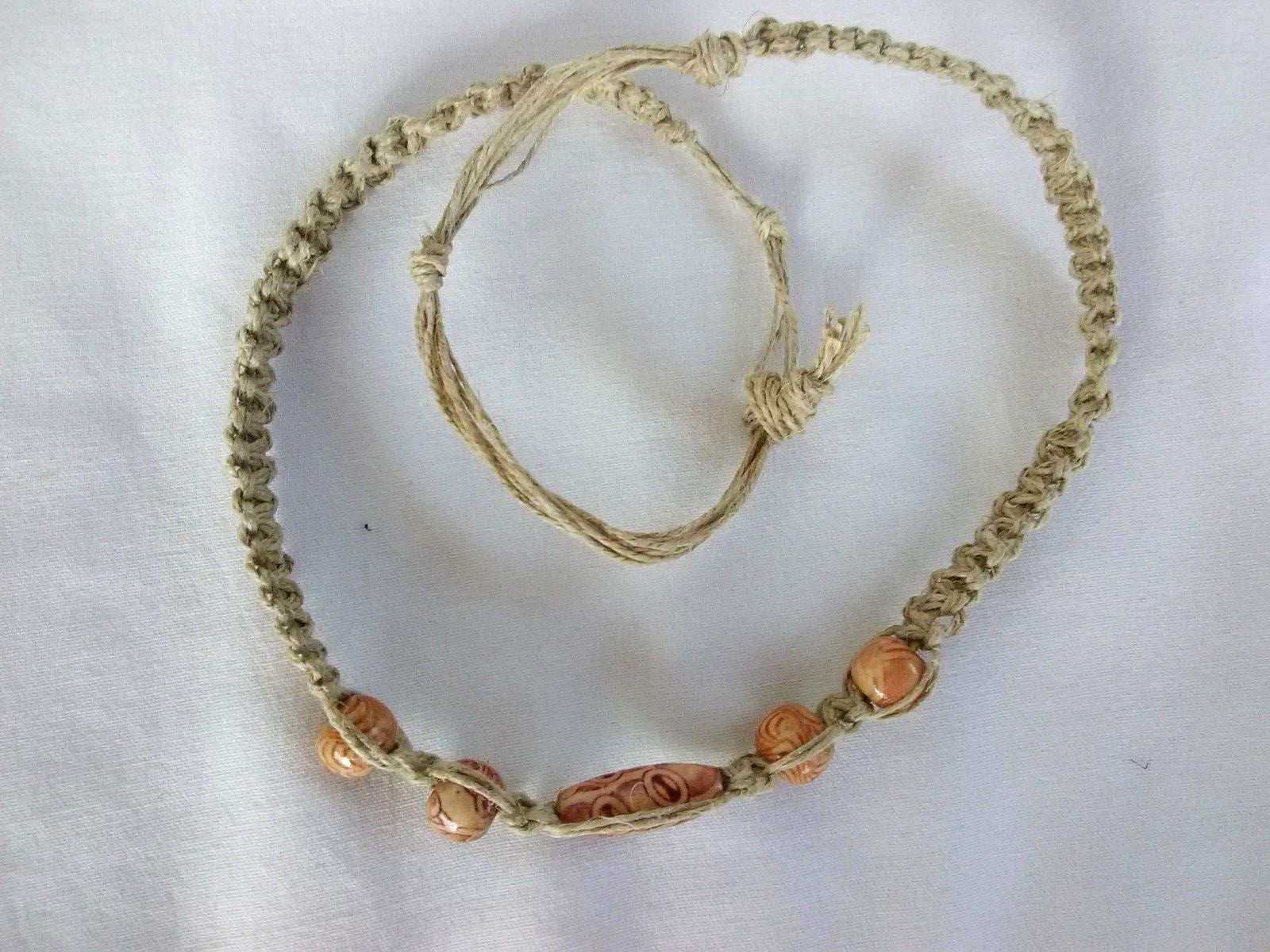 SURFER HEMP NECKLACE 20″ Adj Unisex Hippie Boho US Seller New