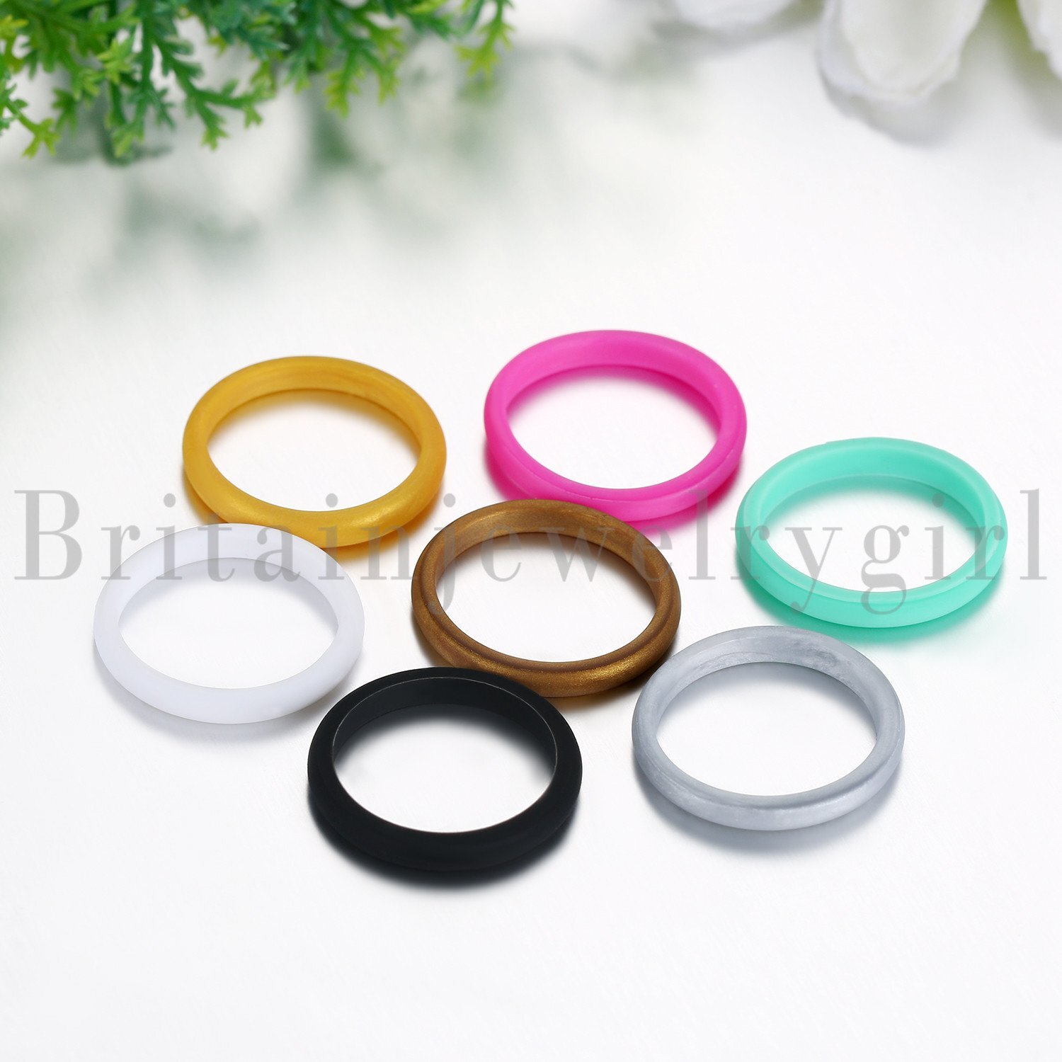 7pcs Women Silicone Wedding Ring Rubber Band Set Thin Stackable Size 4-10