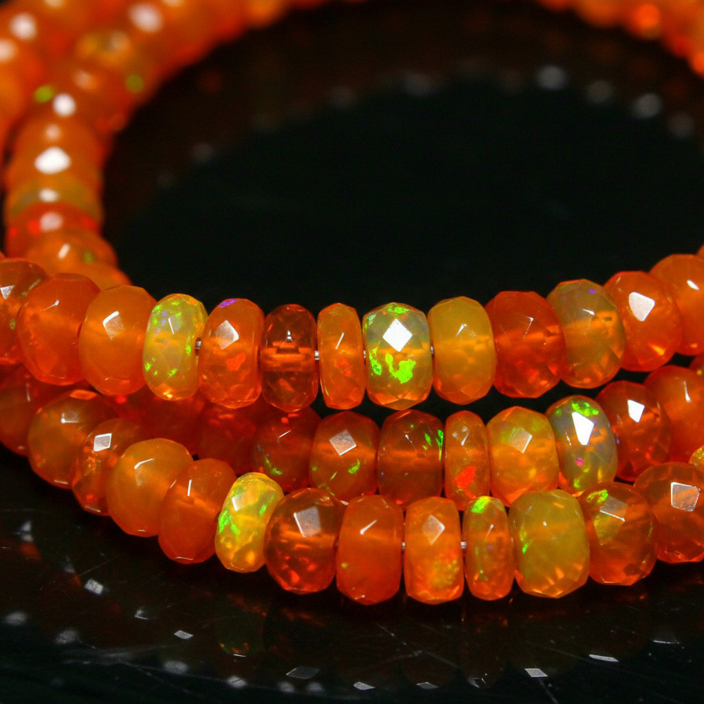 Ethiopian Fire Opal Beads 4-5mm Faceted Rondelle 8 Inch Strand Gemstone Beads