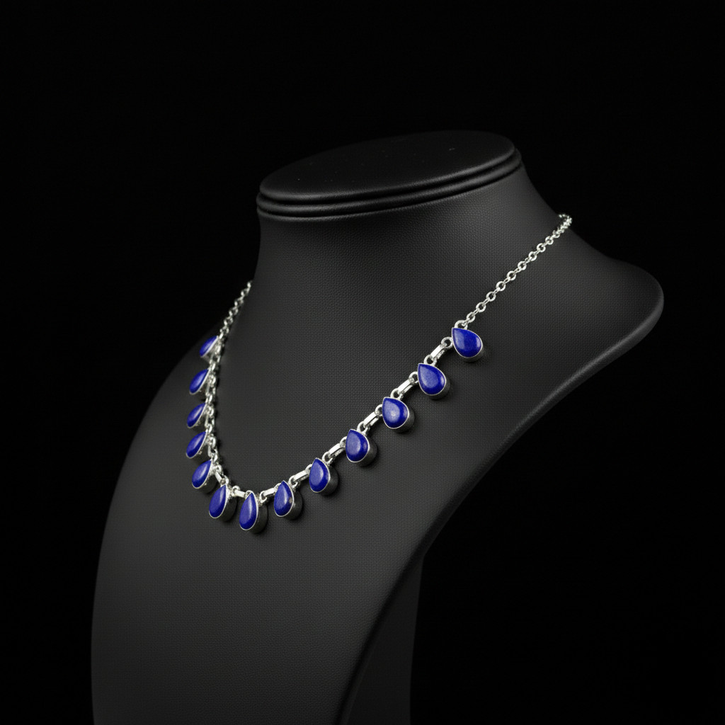 Lapis Lazuli Gemstone 925 Sterling Silver Handmade Gift Necklace 18″