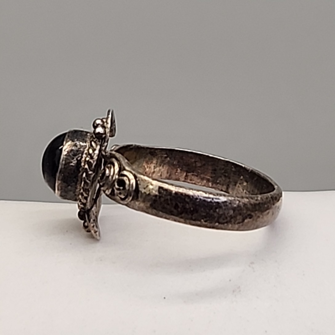 Black Onyx Ring Sterling Silver 925 Handmade Swirls Small Size 4