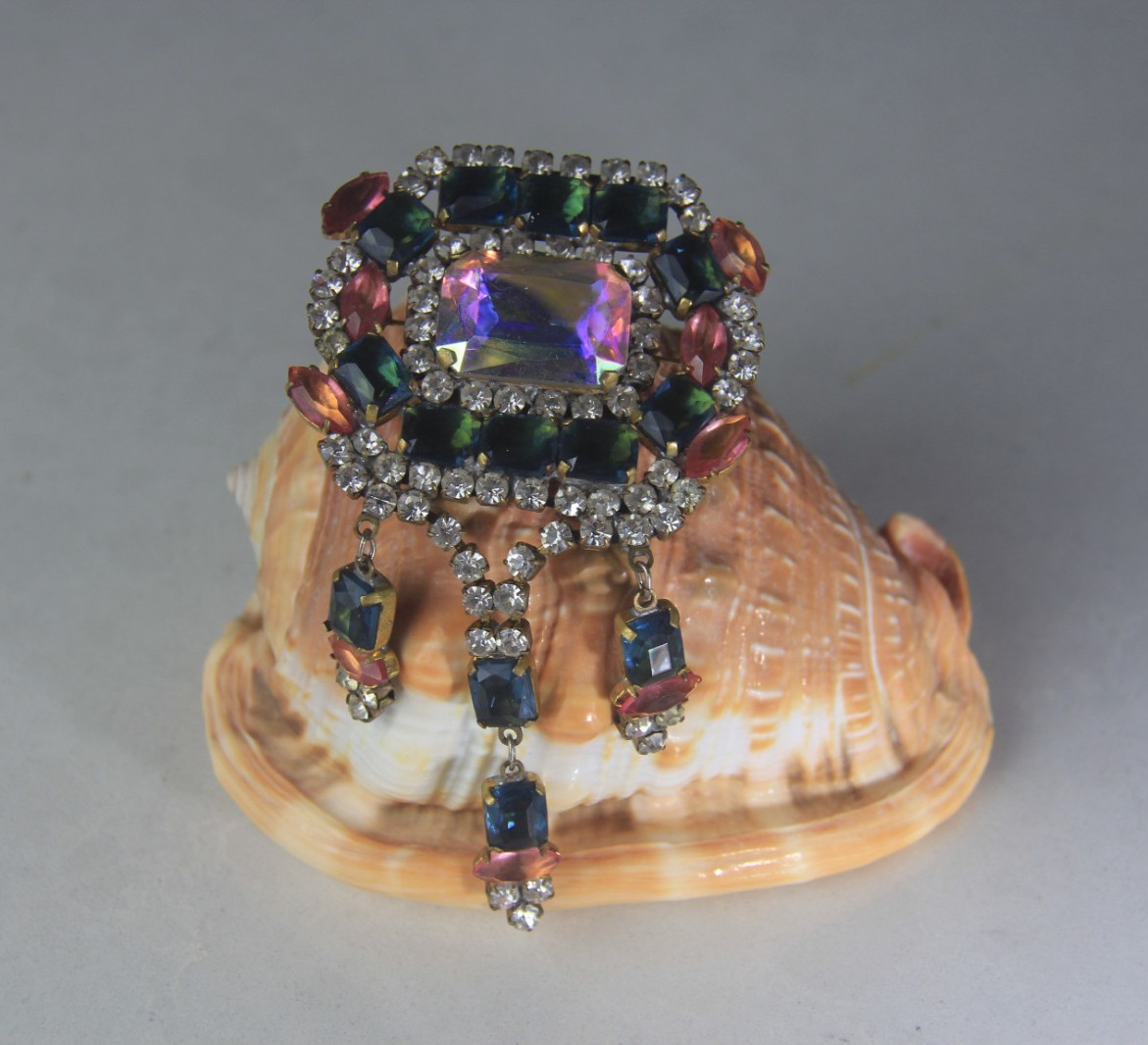 Vintage Bijoux MG Beautiful Czech Glass Rhinestone Brooch with Dangles