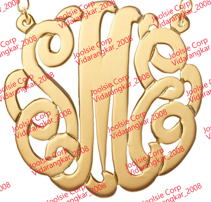 PERSONALIZED 14K GOLD PLATED 3 INITIAL 1.25″ MEDIUM ROUND MONOGRAM NECKLACE