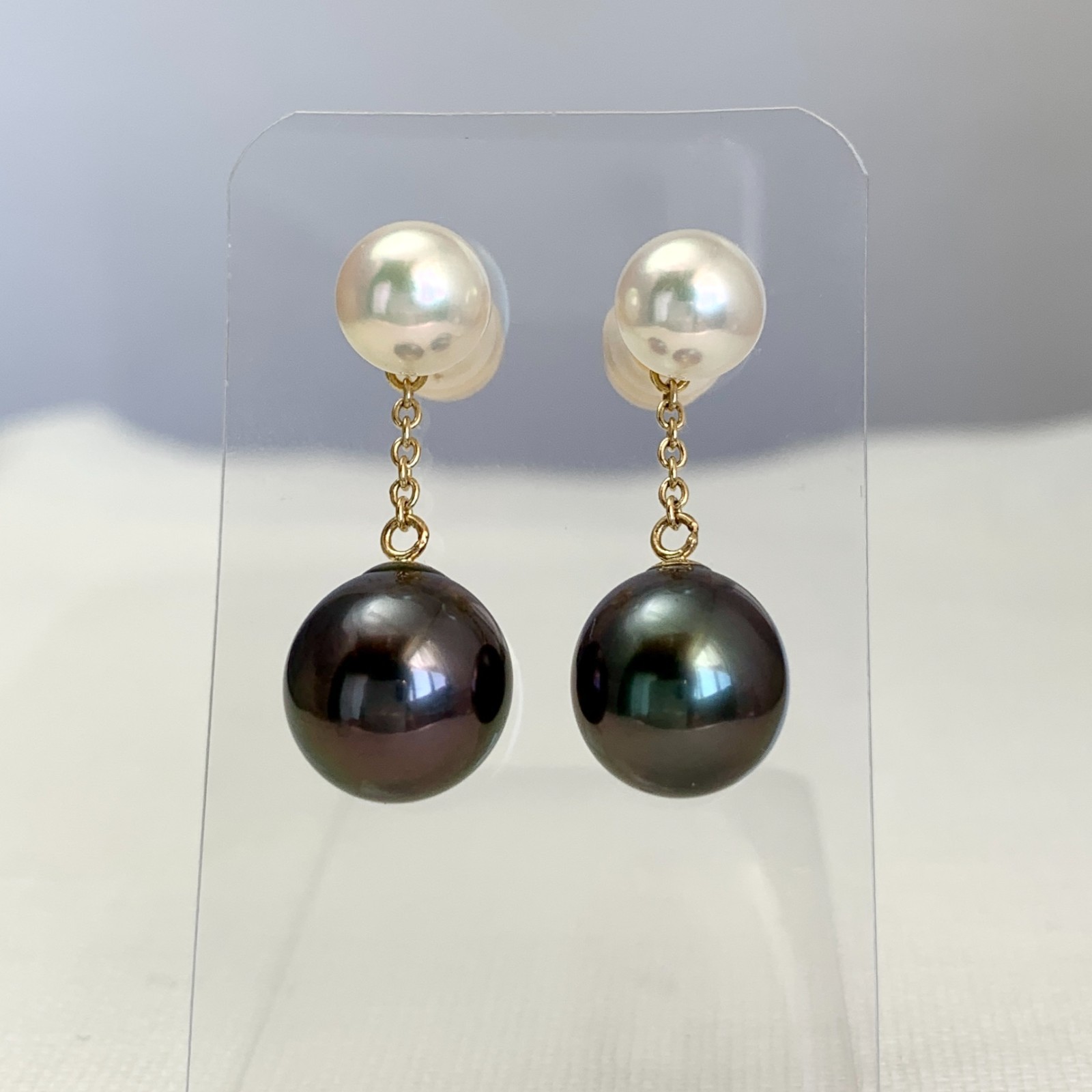 7/9.5mm Multi-Pearl Japanese Akoya/Tahitian Pearl Earrings 18k Solid Yellow Gold