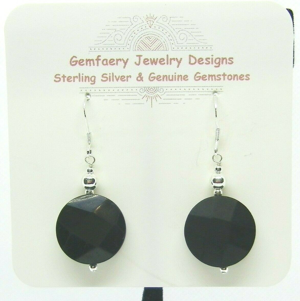 Sterling Silver Faceted Russian SHUNGITE Earrings #2137…Handmade USA