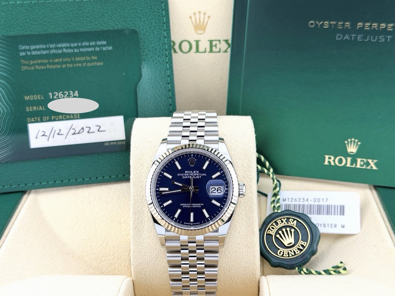 Rolex Datejust 36 126234 Blue Dial 36mm 18k Gold Steel Jubilee Box Paper