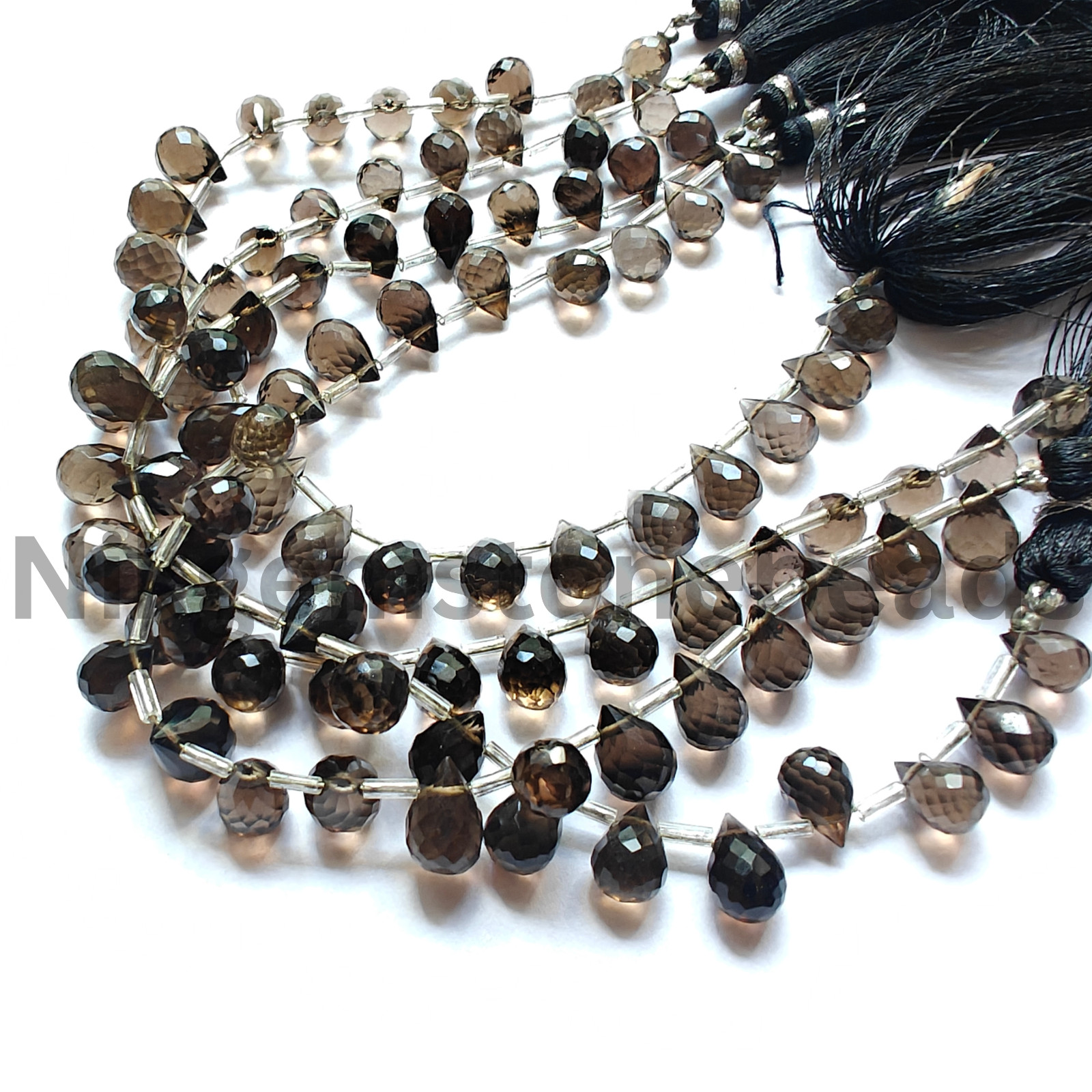 Natural Smokey Quartz Gemstone, Briolette Faceted Drop Cut Beads, 9.25-11.00 MM.