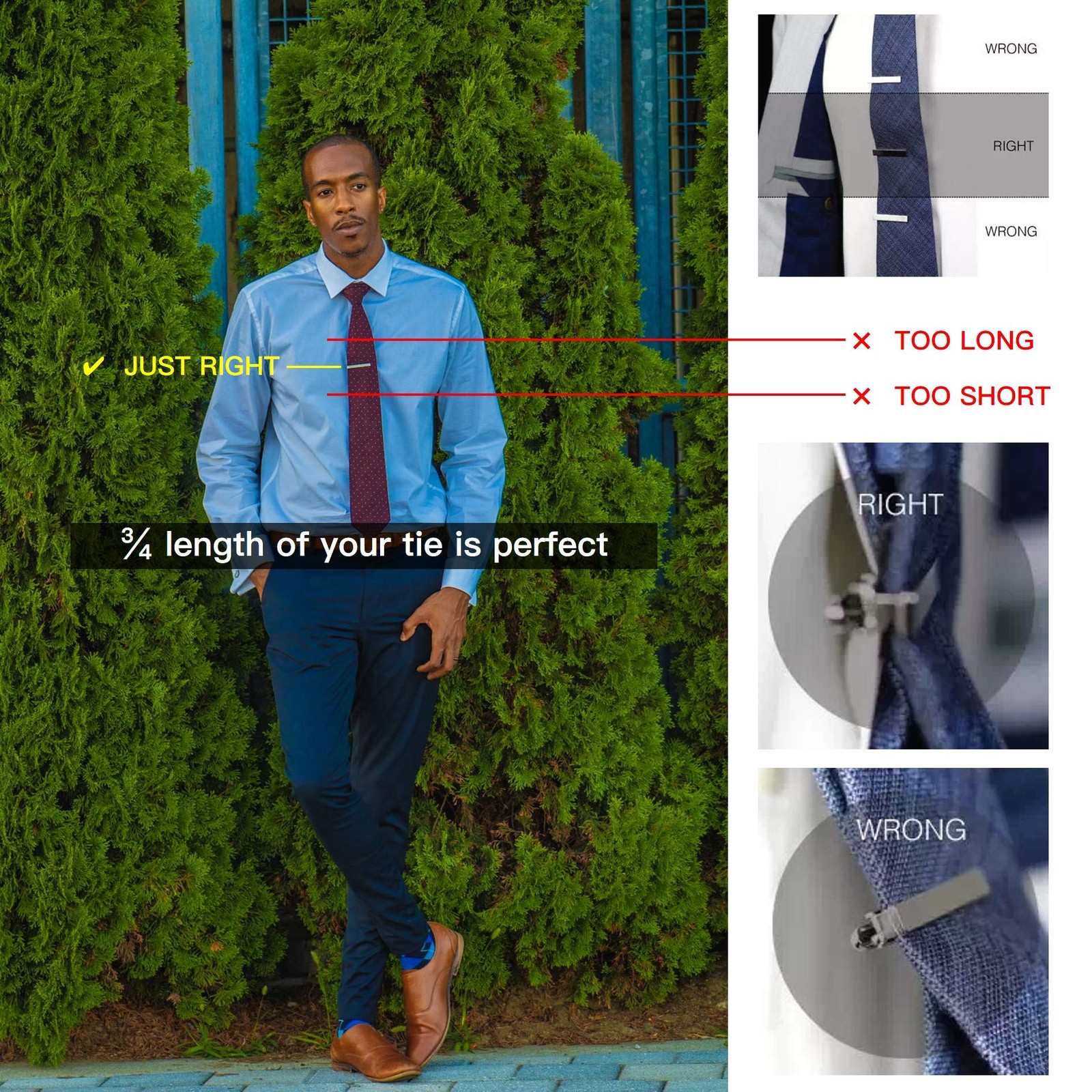 MOZETO Tie Clips for Men, Black Gold Blue Silver Tie Bar Set for Regular Ties…