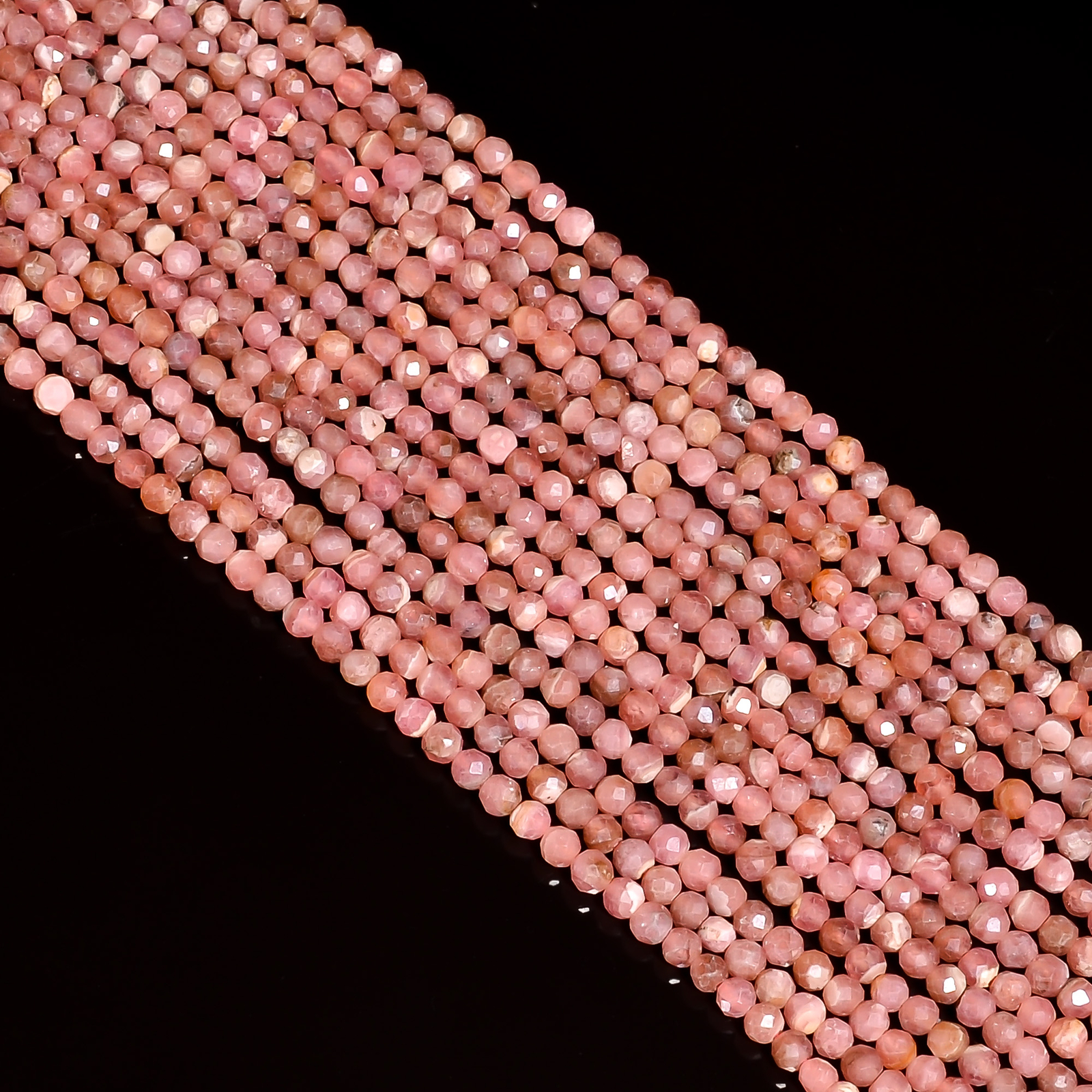 Natural Rhodochrosite Gemstone Round Shape Faceted Beads 4X4mm Strand 13″ EB-549