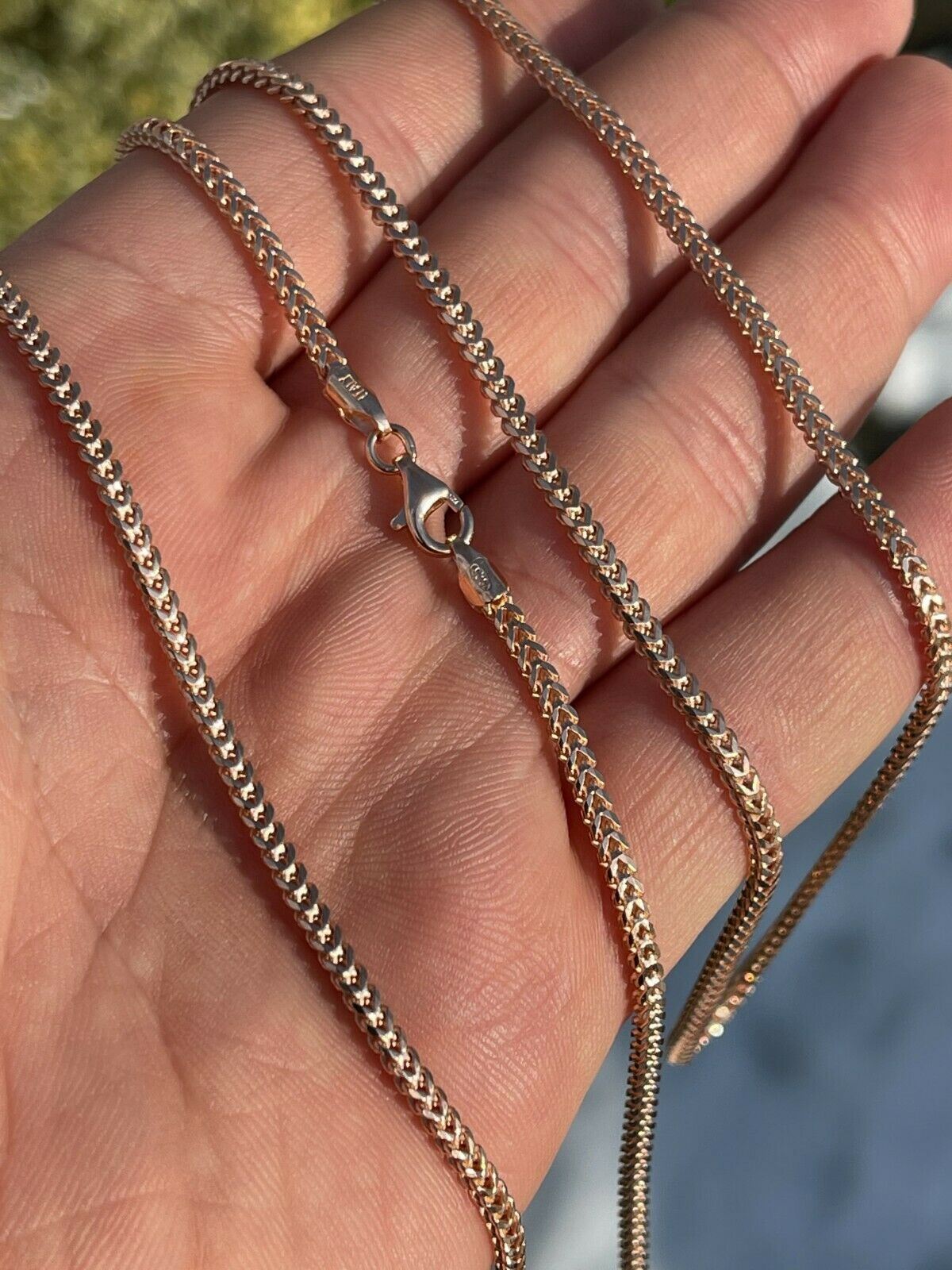 Franco Chain Real 14K Rose Gold Plated Solid 925 Sterling Silver 2mm Necklace