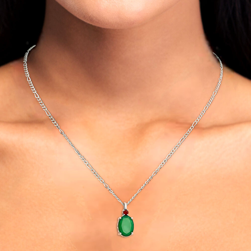 Handcrafted 925 Sterling Silver Oval Gemstone Pendant with Accent Stone AGP1001