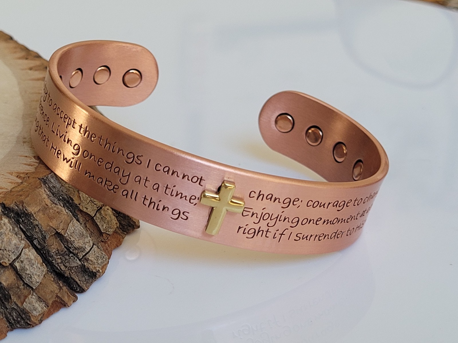 Cross Prayers Pure Copper Magnetic Bracelet Arthritis Pain Therapy Energy Cuff