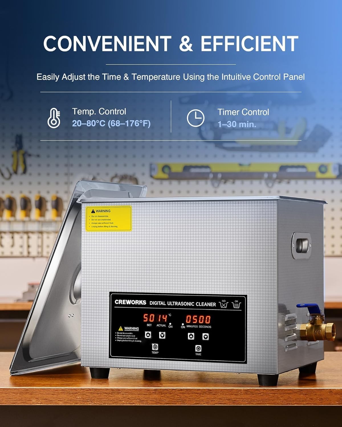 CREWORKS 10L Digital Ultrasonic Cleaning Machine with Heater & Timer,