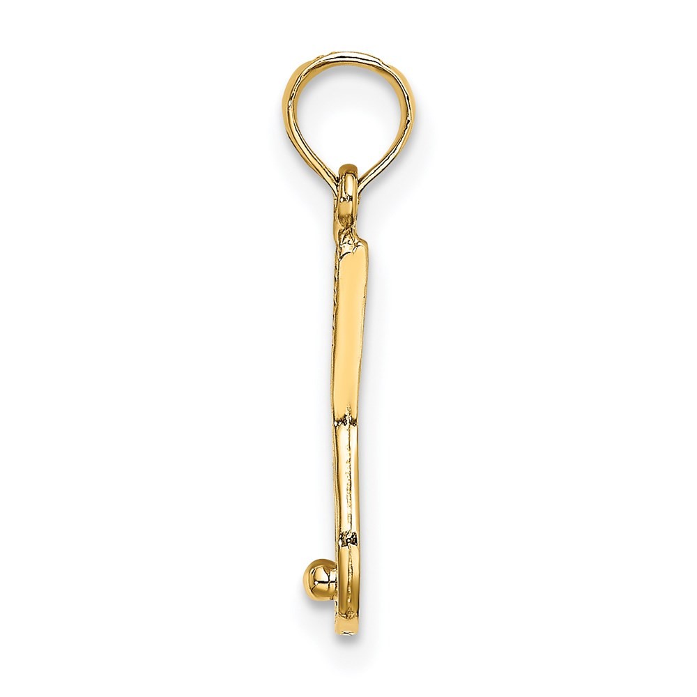 14K Yellow Gold Solid Polished 3-D Tennis Racquet Charm Pendant L-13.4mm,W-5.1mm