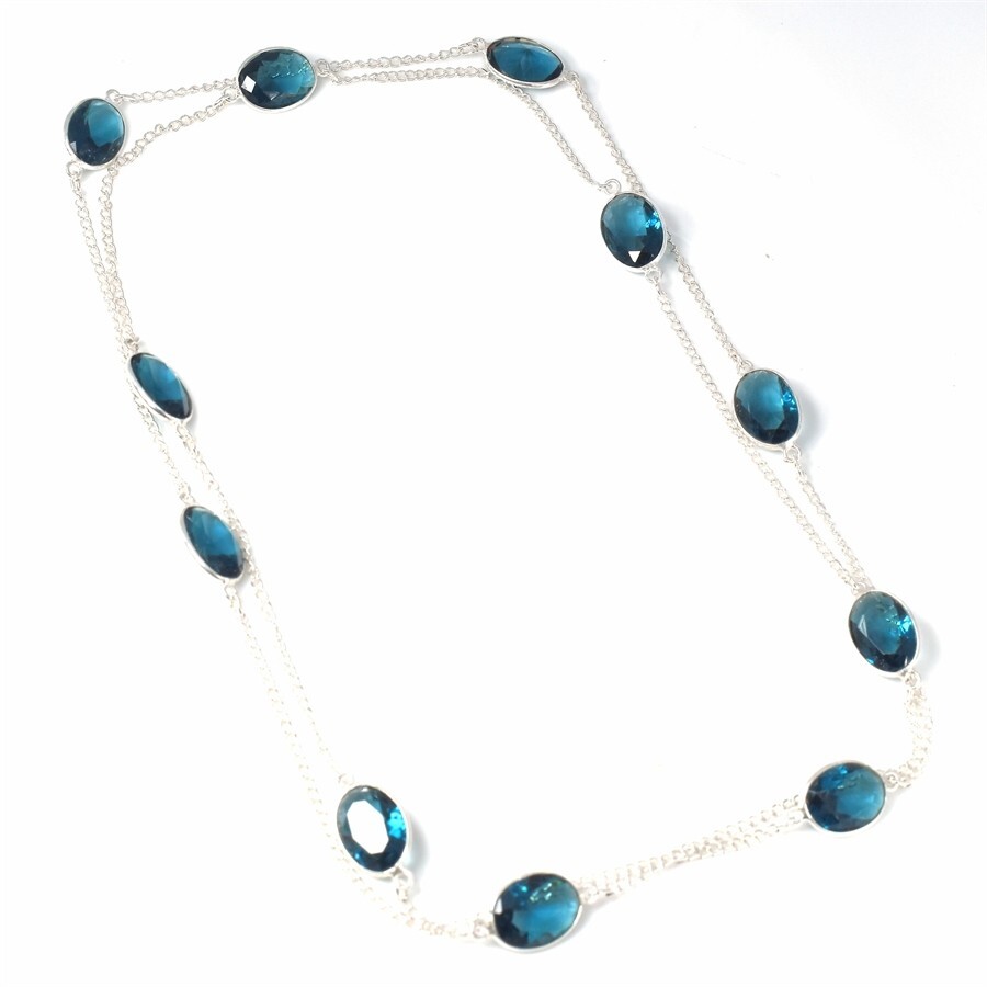 London Blue Topaz Gemstone Handmade 925 Sterling Silver Jewelry Necklace Sz 36″