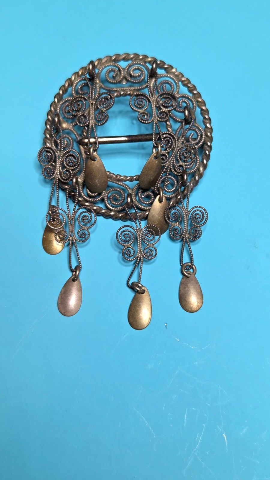 Vintage Norwegian Sterling Silver Brooch Traditional Filigree Stamp NAJ 925S