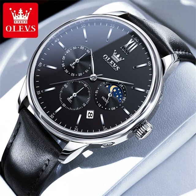 Waterproof Quartz Watch Men’s OLEVS Luminous Luxury Business Leather Men Strap