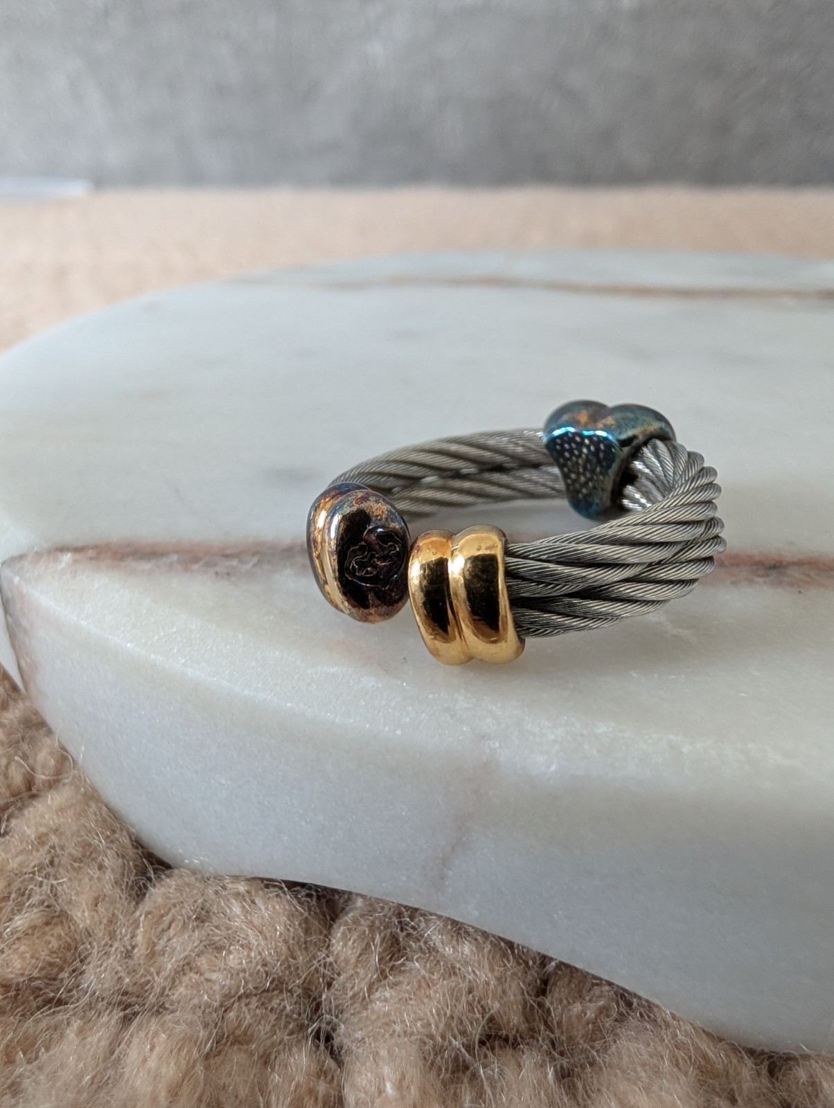 Vintage Charriol Stainless Steel Cable Heart Ring Sz US 6-7