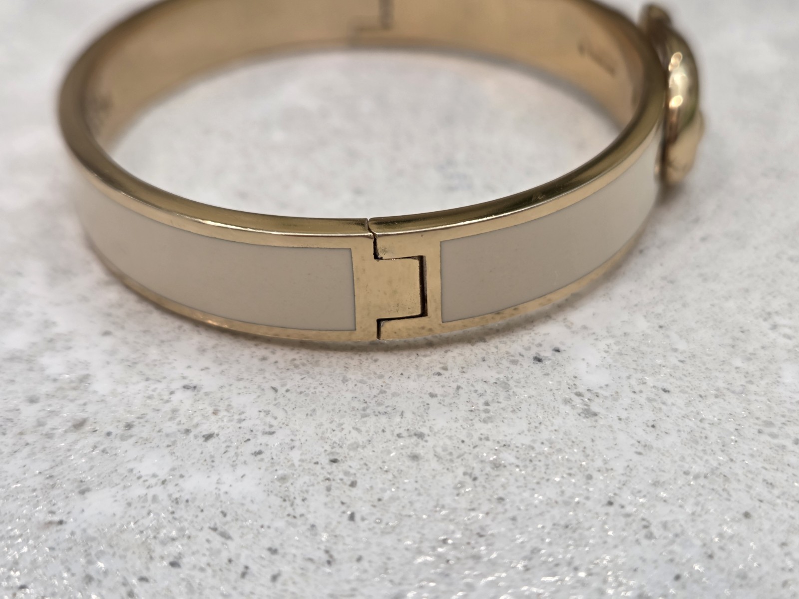 Coach Buckle Bangle Bracelet Signature C Gold Plated & Chalk Enamel Hinged