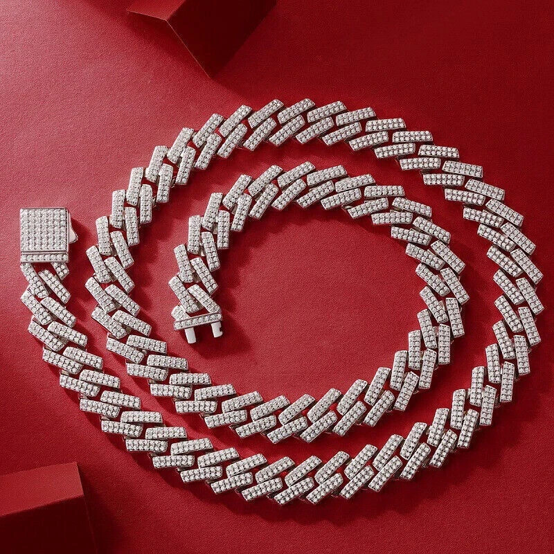 Men’s 35Ctw Real Moissanite 20mm Cuban Necklace Chain Link 14K White Gold Plated